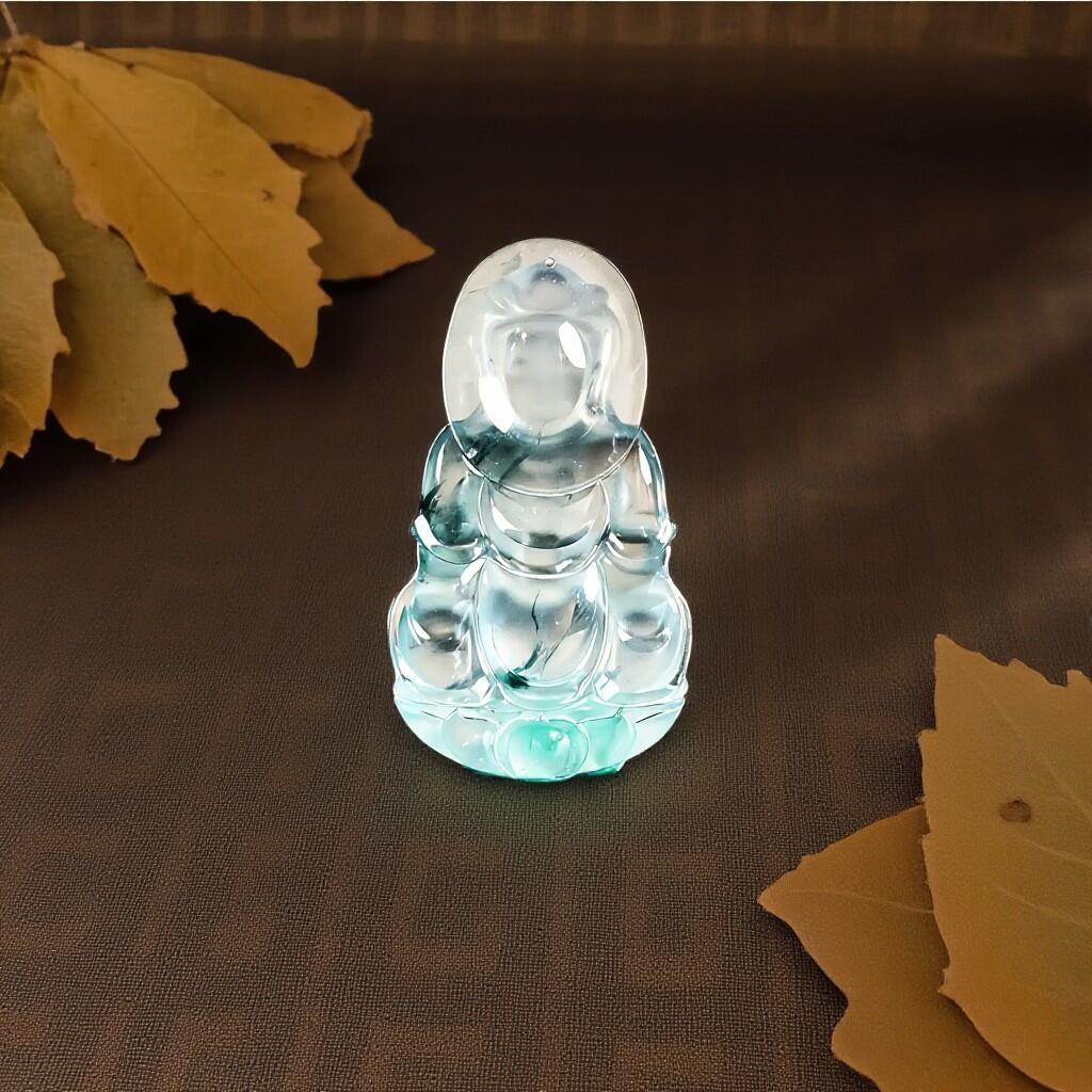 碧月说宝 君子怀瑾·当代和田玉清风专场(五) 玻璃种飘蓝花观音吊坠