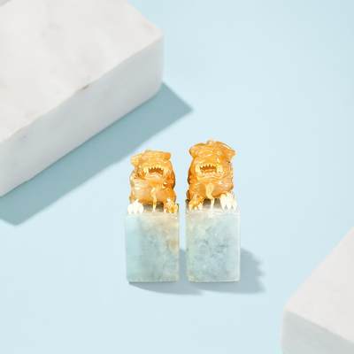 碧月说宝 君子怀瑾·当代和田玉清风专场(六) - 黄翡兽钮貔貅印章一对