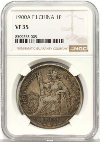 博洋堂“芳菲春韵”3月精品大拍专场暨第166期（全场包邮） - NGC VF35 法属印支1900年A版坐洋银币，原味包浆-1