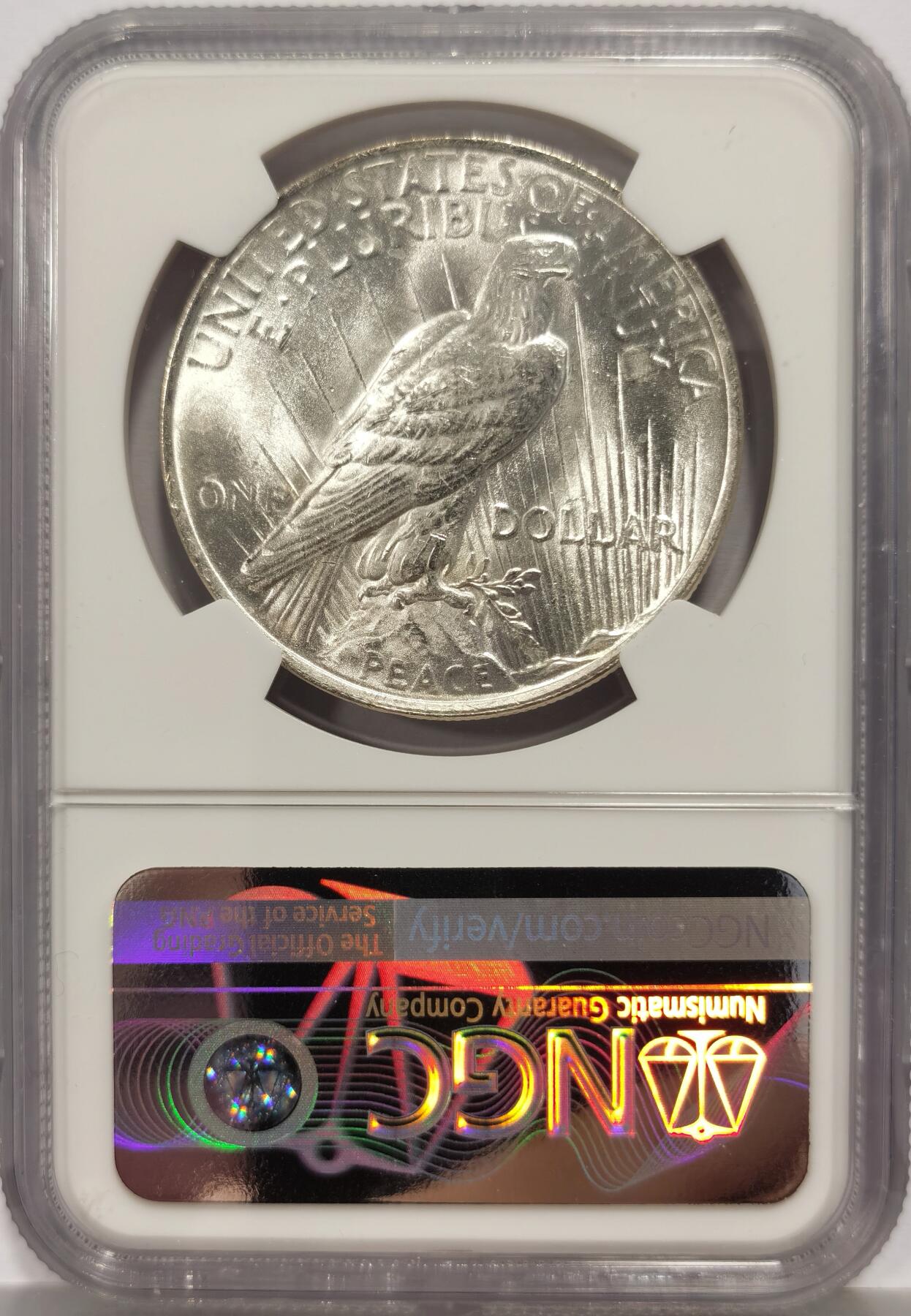 博洋堂“芳菲春韵”3月精品大拍专场暨第166期（全场包邮） NGC MS62 美国1922年和平银币 BU卷拆光度一流，绸缎光丝滑不断，底板滑丝少，打制完美，62低评