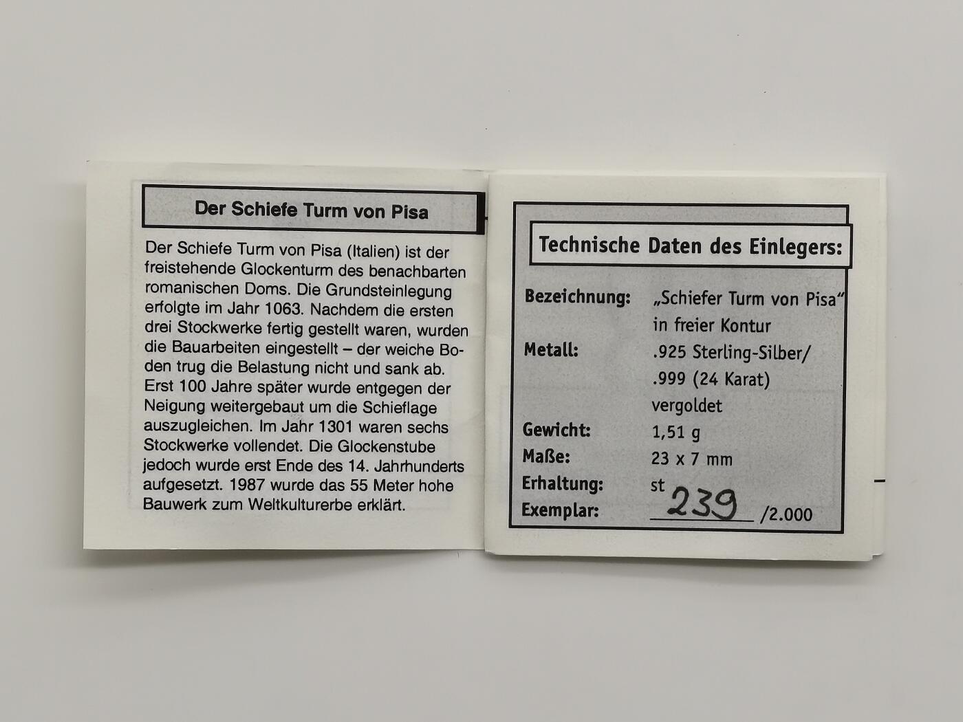 博洋堂“芳菲春韵”3月精品大拍专场暨第166期（全场包邮） 瑙鲁2006年10元带镀金插件反向精制银币 欧洲地标-比萨斜塔（意大利） 1盎司999银 发行量：2千 带证
