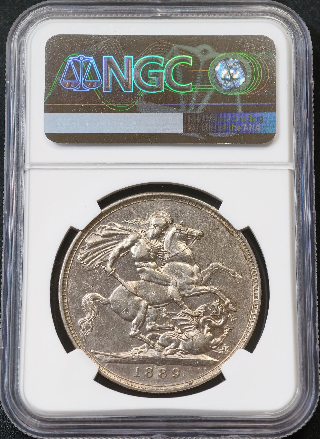 “方寸甄品”甄品场，甄臻铺-世界币章拍卖（第57期，直播拍卖），送拍享返佣金等优惠多多 NGC-AUD 1889年英国维多利亚高冠克朗银币，仅背面清洗