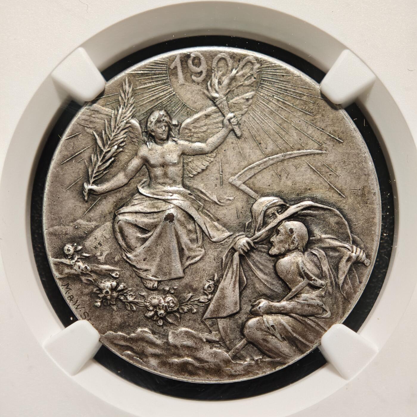【德藏】世界币章拍卖第169期（拍品征集中~欢迎藏友联系） 1900年 德国世纪之交纪念银章 NGC MS62 原味淡包浆
