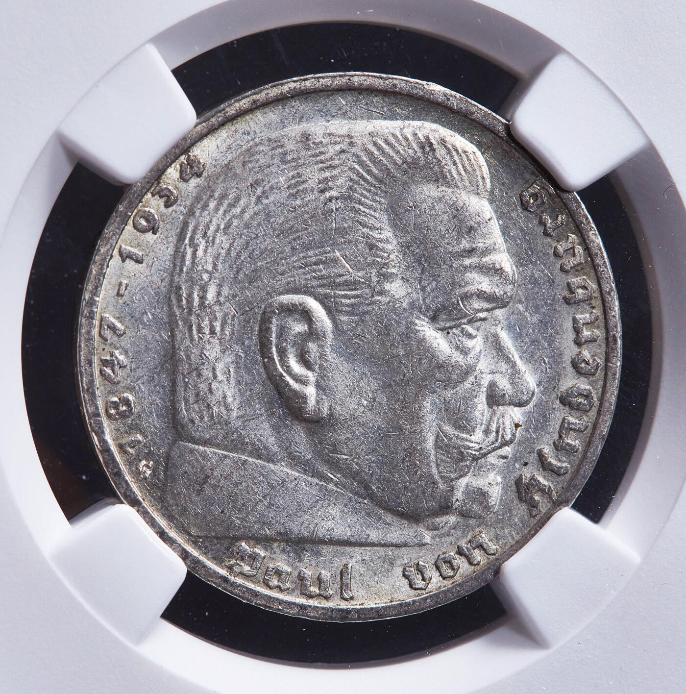 【俄甄集藏】2026年(050)04-01星期三 晚 19:30 全场包邮 德国第三帝国1939年G版兴登堡党徽5马克银币，NGC MS63，转光品相，原图联系客服或官网查询