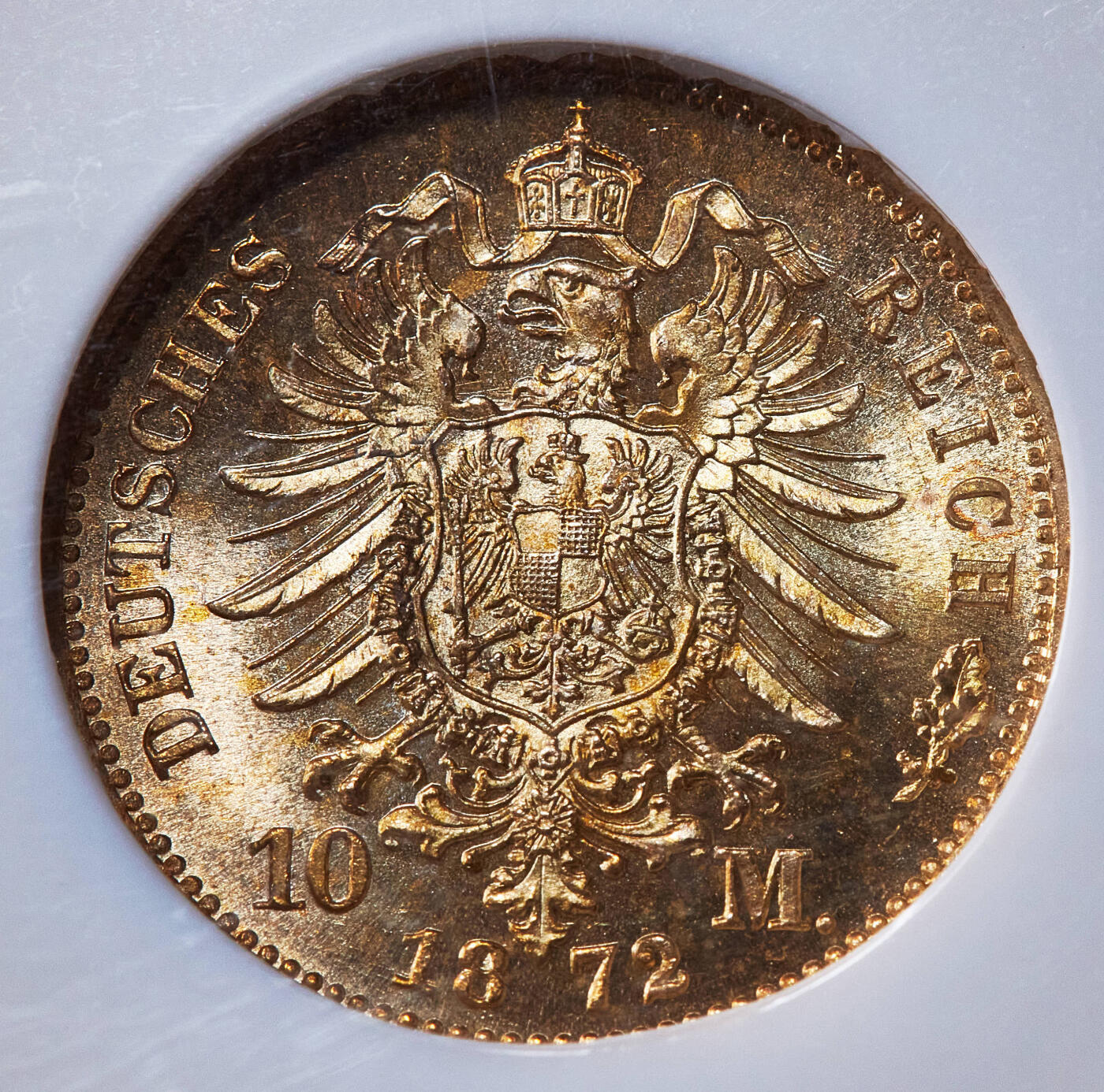 【俄甄集藏】2026年(050)04-01星期三 晚 19:30 全场包邮 德国普鲁士1872年威廉一世A版10马克金币，NGC MS66，顶级状态，重3.982克，900金