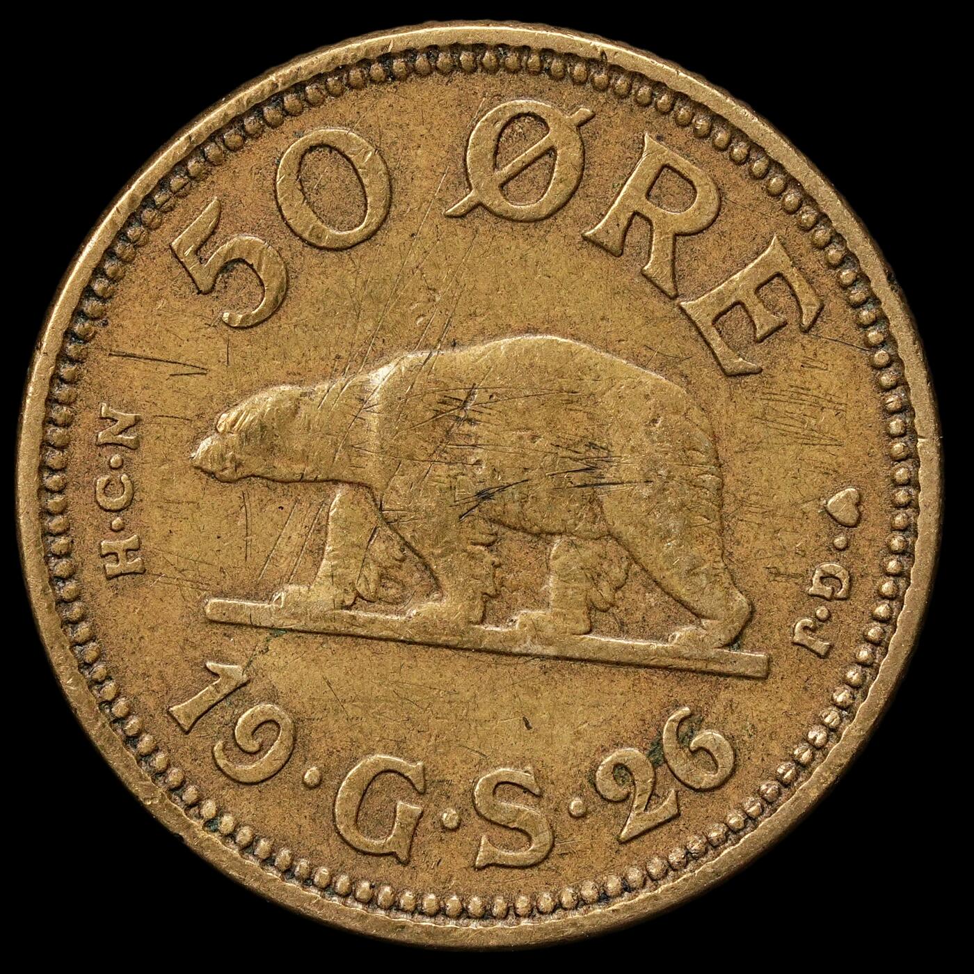 修遠堂世界钱币第109期 1926年格陵兰50欧尔