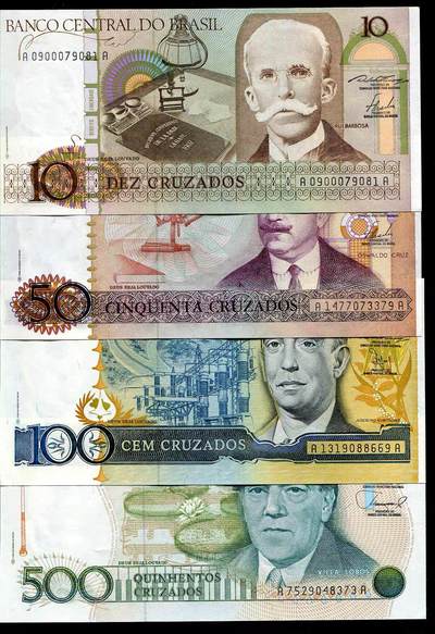 各国钱币套装场 - 巴西1986年10.50.100.500克鲁塞罗 全新一套