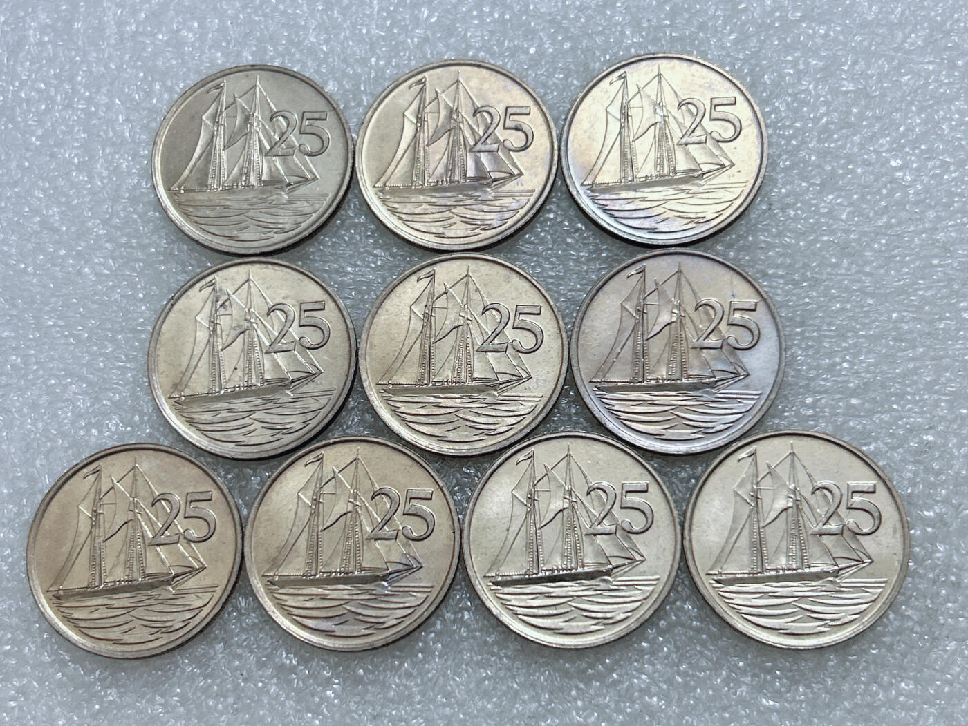 第一海外回流一元起拍收藏 散集专场  第306期 英属开曼群岛1987年25分硬币 10枚 英国女王高冠版 原光品