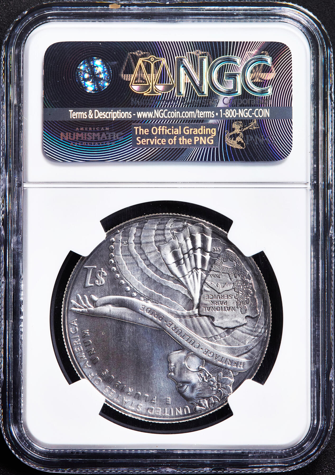 【俄甄集藏】2026年(050)04-01星期三 晚 19:30 全场包邮 美国2016年纪念国家公园百年1元大银币，NGC MS69，首期特殊标签，重26.73克，900银，发行量21003枚