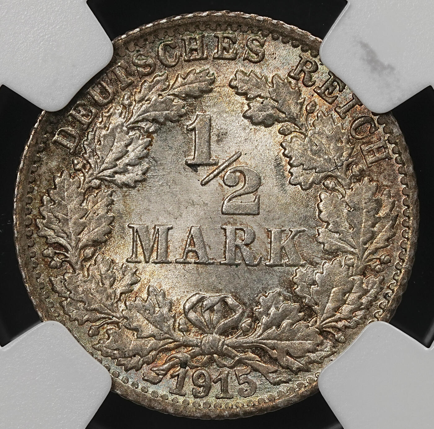 修遠堂世界钱币第109期 NGC MS65 1915年德国1/2马克银币 F厂铭