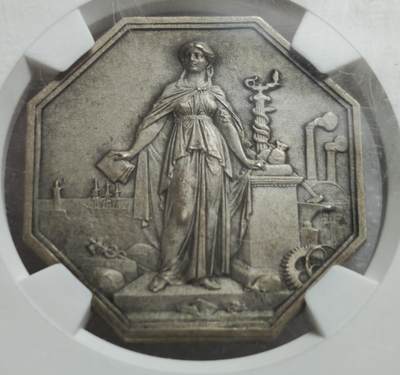 瓶子🏺第234期拍卖会 -  NGC MS64 法国工业与商业信贷银行（SGIC）成立纪念章（1859年）   法国第二帝国时期的八角形银质（或镀银）纪念章，为纪念法国工业与商业信贷银行（Société Générale de Crédit Industriel et Commercial, 简称SGIC） 成立而制作，日期为1859年5月7日