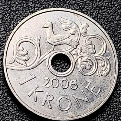 泉币菌-第216场-拍品多 请提前出价 - 哈拉尔五世小鸟 挪威1克朗圆孔铜镍币 21.0毫米 4.3克