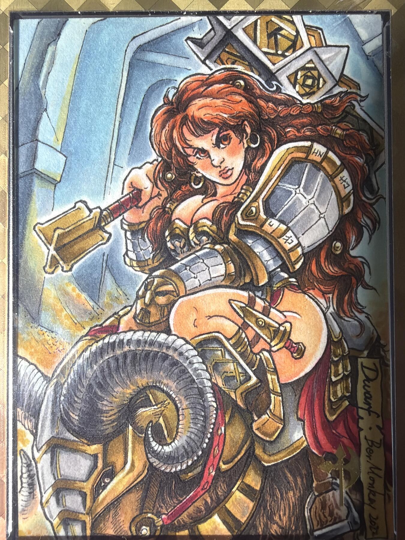 NO.28 好又多金牌大场，每周一站式配齐，方便凑单！（周6晚9点截拍，卖家送拍0抽成！） 【1/1手绘卡】不二猿老师签绘 魔兽世界 矮人女战士 背面签字【莫道巾帼无强将，矮垣女战震艾泽】