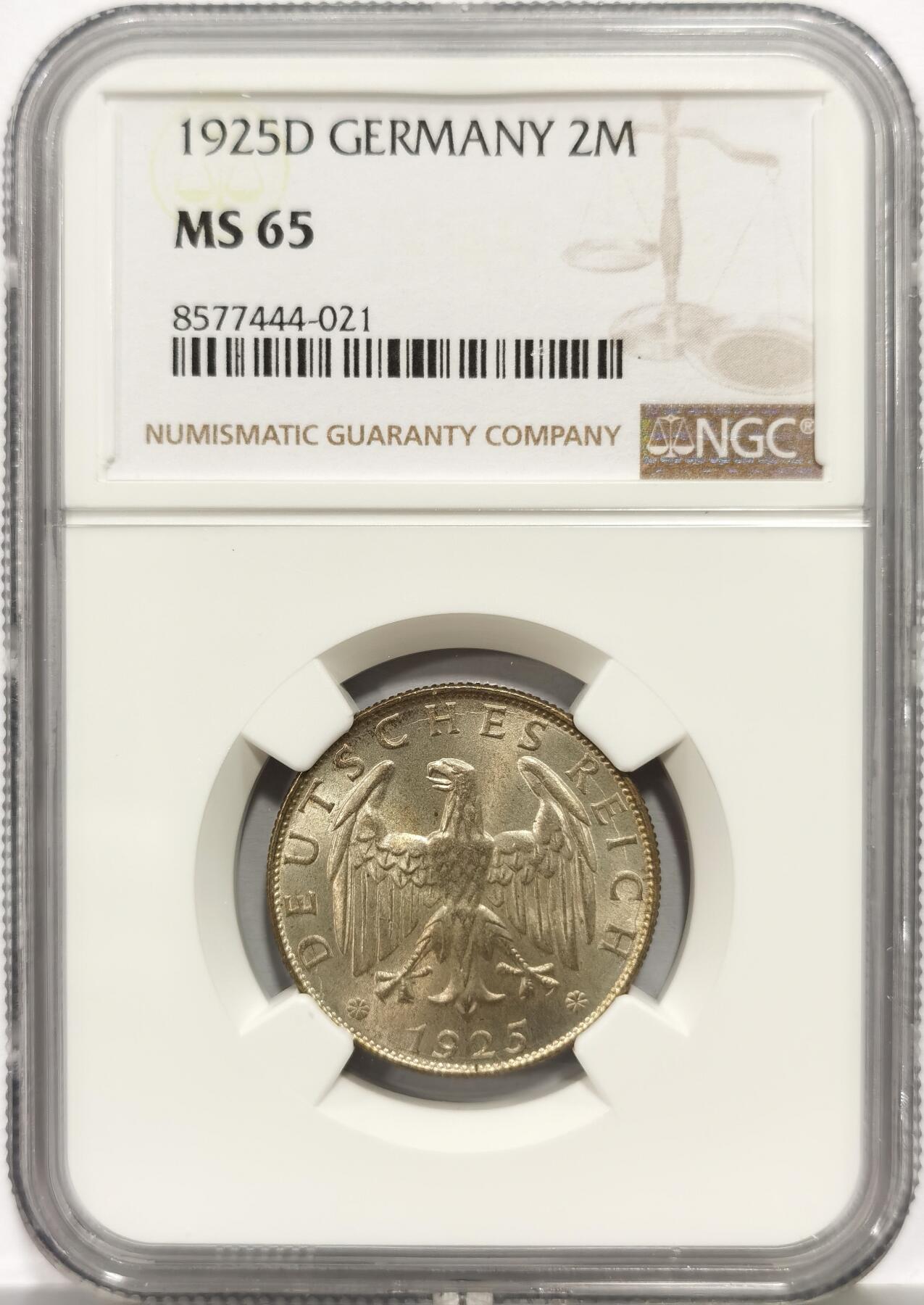 博洋堂“芳菲春韵”3月精品大拍专场暨第166期（全场包邮） NGC MS65 德国魏玛共和国1925年D版2马克银币