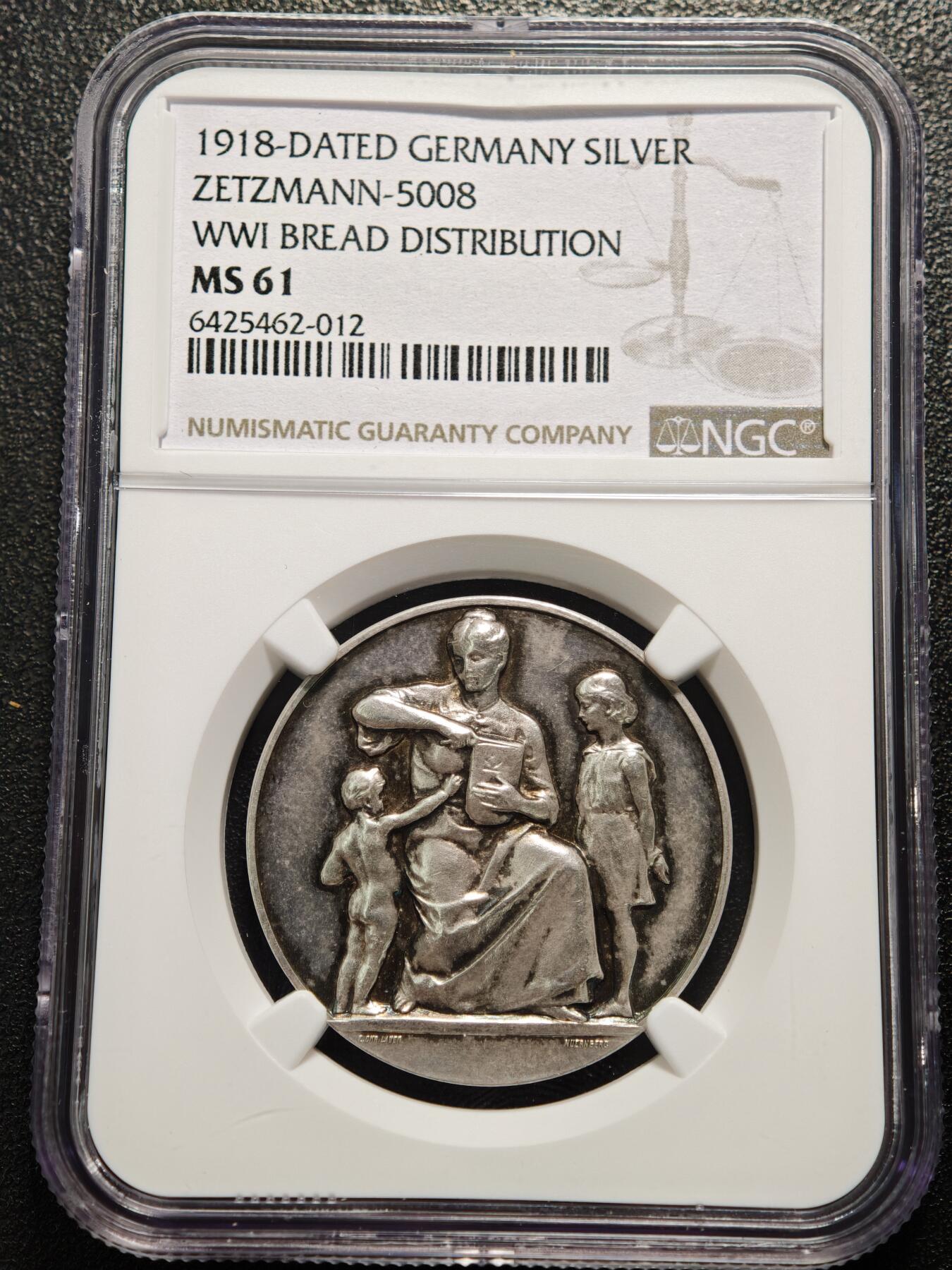 【德藏】世界币章拍卖第169期（拍品征集中~欢迎藏友联系） 1918年 德国一战人民饥饿与重生纪念银币 NGC MS61 原味淡包浆