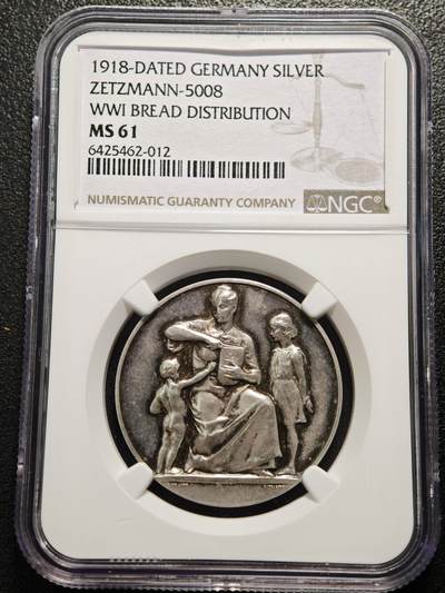 【德藏】世界币章拍卖第169期（拍品征集中~欢迎藏友联系） - 1918年 德国一战人民饥饿与重生纪念银币 NGC MS61 原味淡包浆