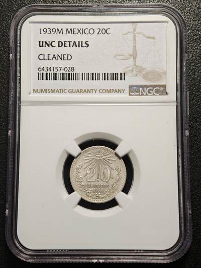【德藏】世界币章拍卖第169期（拍品征集中~欢迎藏友联系） - 1939年 墨西哥20分银币 NGC UNC 状态极佳