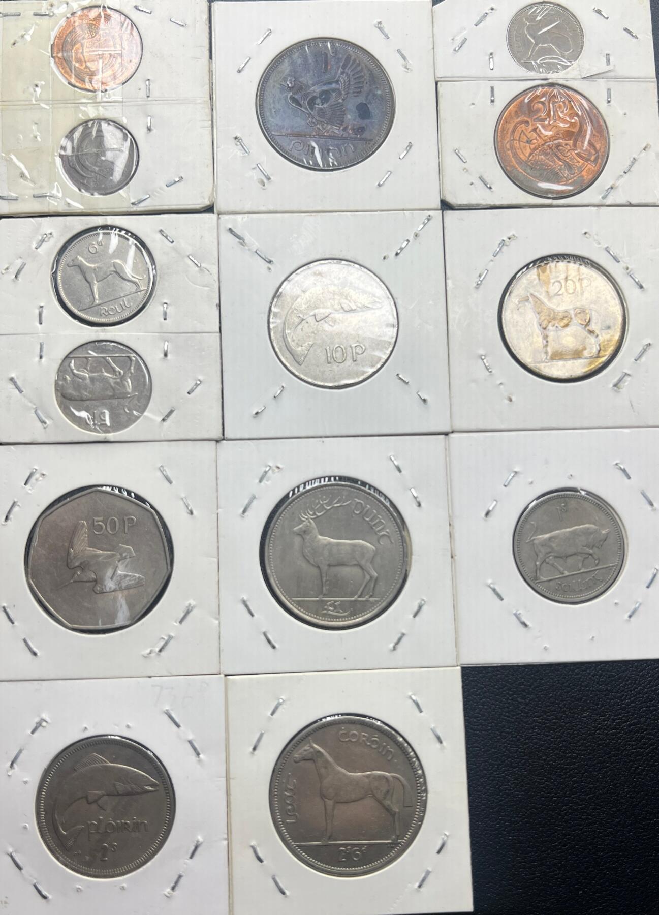 爱尔兰镑套币 15 枚全套 旧制便士 / 先令 + 新便士 凯尔特动物竖琴 外国钱币