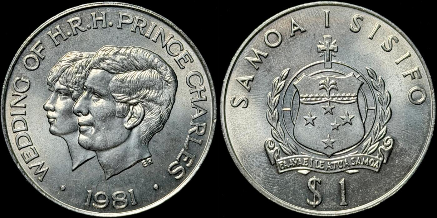 ＜星葵🌻钱币社＞第72期·东奔西走的硬币·3月31日发货 〈发行量12000〉萨摩亚1981年查尔斯王子和戴安娜王妃·皇室婚礼1塔拉克朗型纪念币