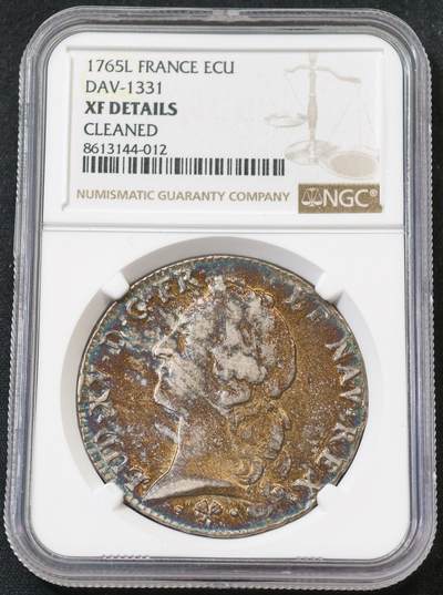 “方寸甄品”甄品场，甄臻铺-世界币章拍卖（第57期，直播拍卖），送拍享返佣金等优惠多多 - NGC-XFD 法国1765年路易十五青年版埃居银币 炫彩包浆 30g的大尺寸银币，橘色包浆