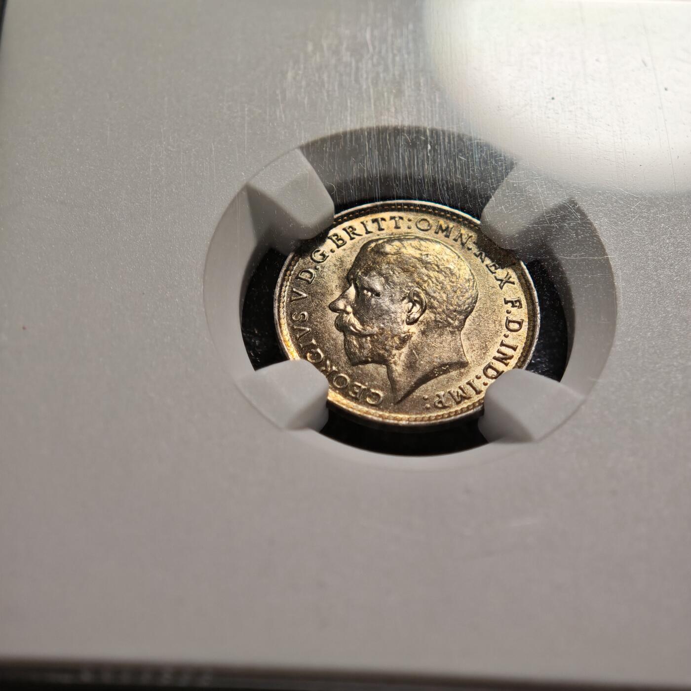 【德藏】世界币章拍卖第169期（拍品征集中~欢迎藏友联系） 1916年 英国乔治五世濯足节3便士银币 NGC MS62 黄油包浆