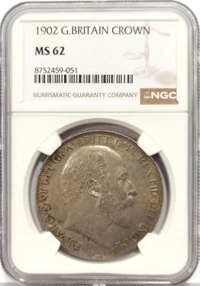 博洋堂“芳菲春韵”3月精品大拍专场暨第166期（全场包邮） - NGC MS62 英国1902年爱德华七世马剑克朗银币，双面带着淡淡的英伦五彩包浆，底光犹在，人物发丝胡须高点具在，马剑面打制特别深俊，连马尾都根根分明，普制低评