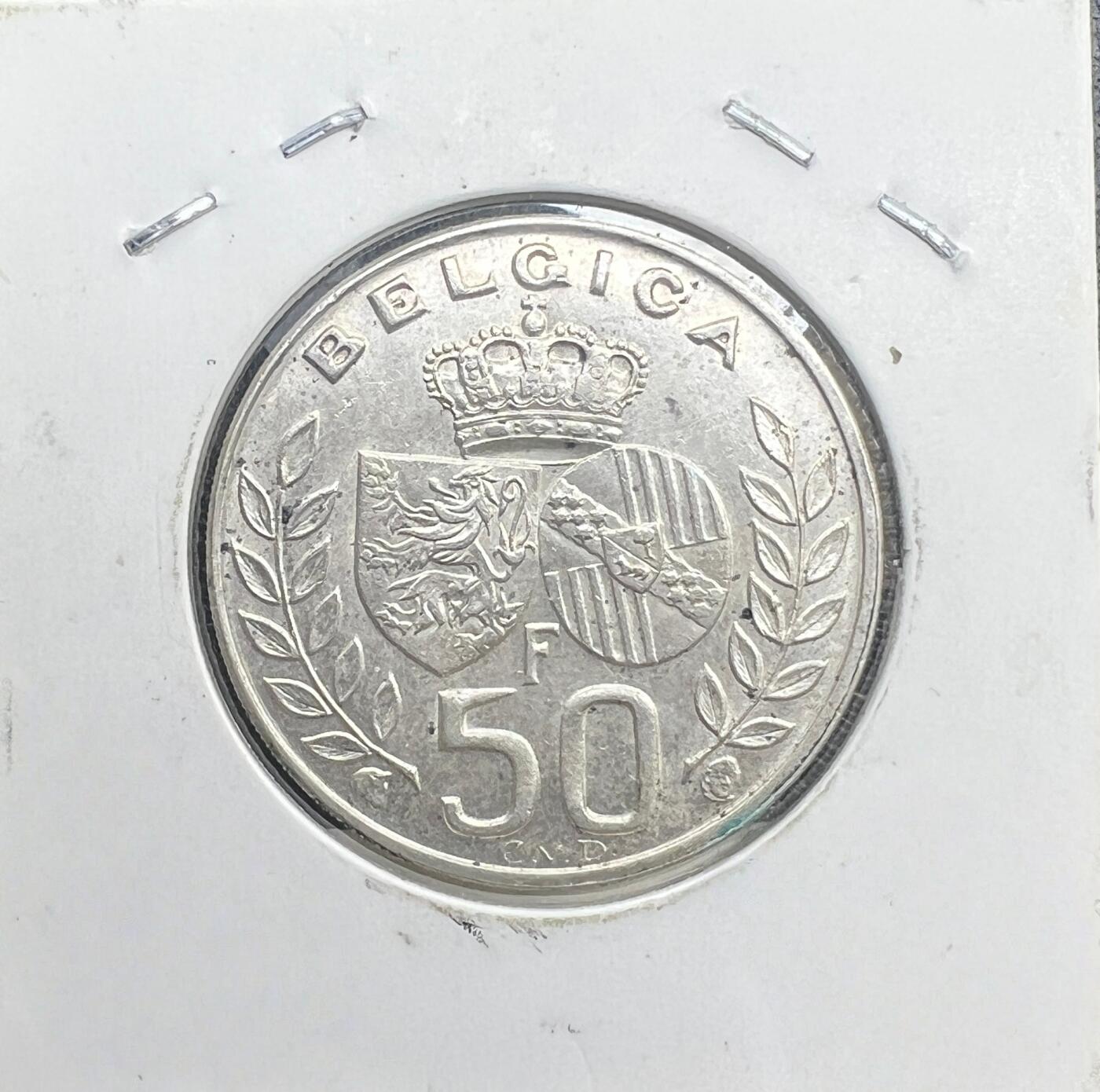 1960 年比利时博杜安国王婚礼 50 法郎纪念银币 83.5% 银 双人头像