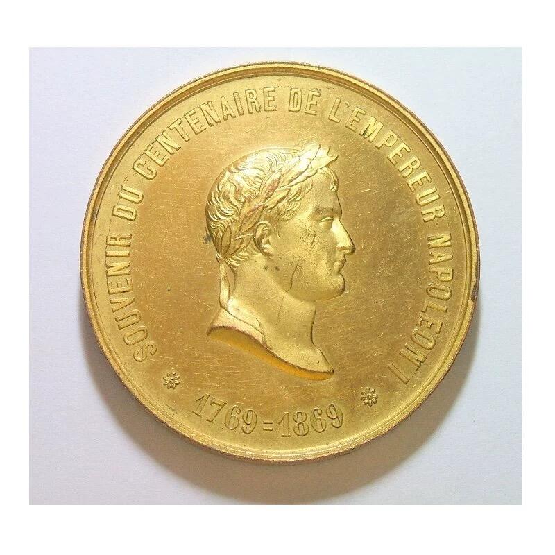 【艺术】法国艺术大章1869年 拿破仑诞辰百年金叶冠 高浮雕精制大镀金章 光边 50MM