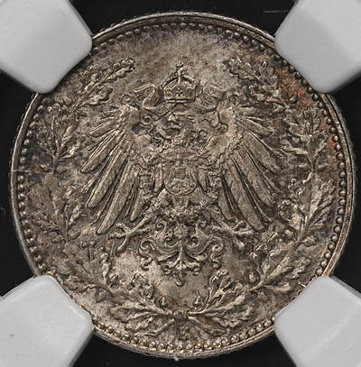 修遠堂世界钱币第109期 - NGC MS65 1918年德国1/2马克银币，E厂铭