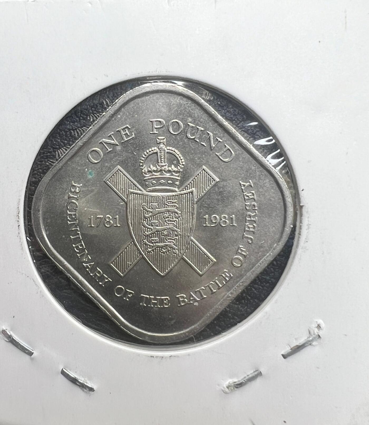 1981 年泽西岛泽西战役 200 周年 1 镑纪念币 方形圆角 伊丽莎白二世