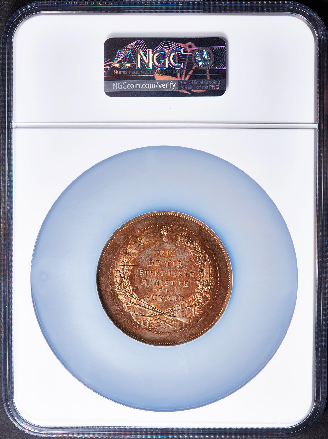 【俄甄集藏】2026年(050)04-01星期三 晚 19:30 全场包邮 法国19世纪共和女神头像战争部颁发军事设计铜质奖章，NGC UNCD，直径：50mm，高浮雕，新古典主义章牌雕刻家埃米尔-路易·乌迪内代表性作品，原铜光难得