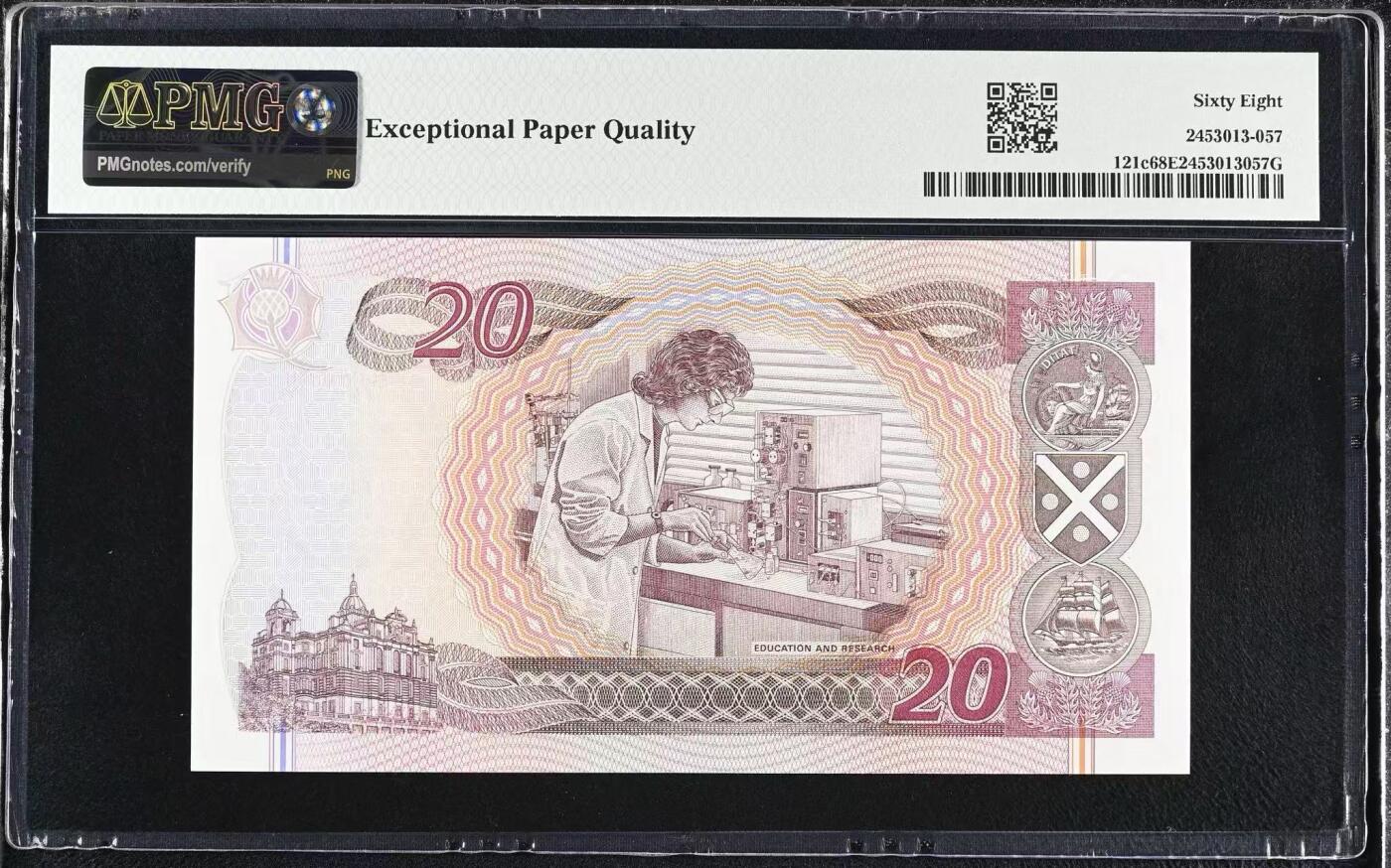 【礼羽收藏】🌏世界钱币拍卖第130期 1999年苏格兰银行20镑纪念钞，PMG68分世界唯一冠军分！号码数三无47