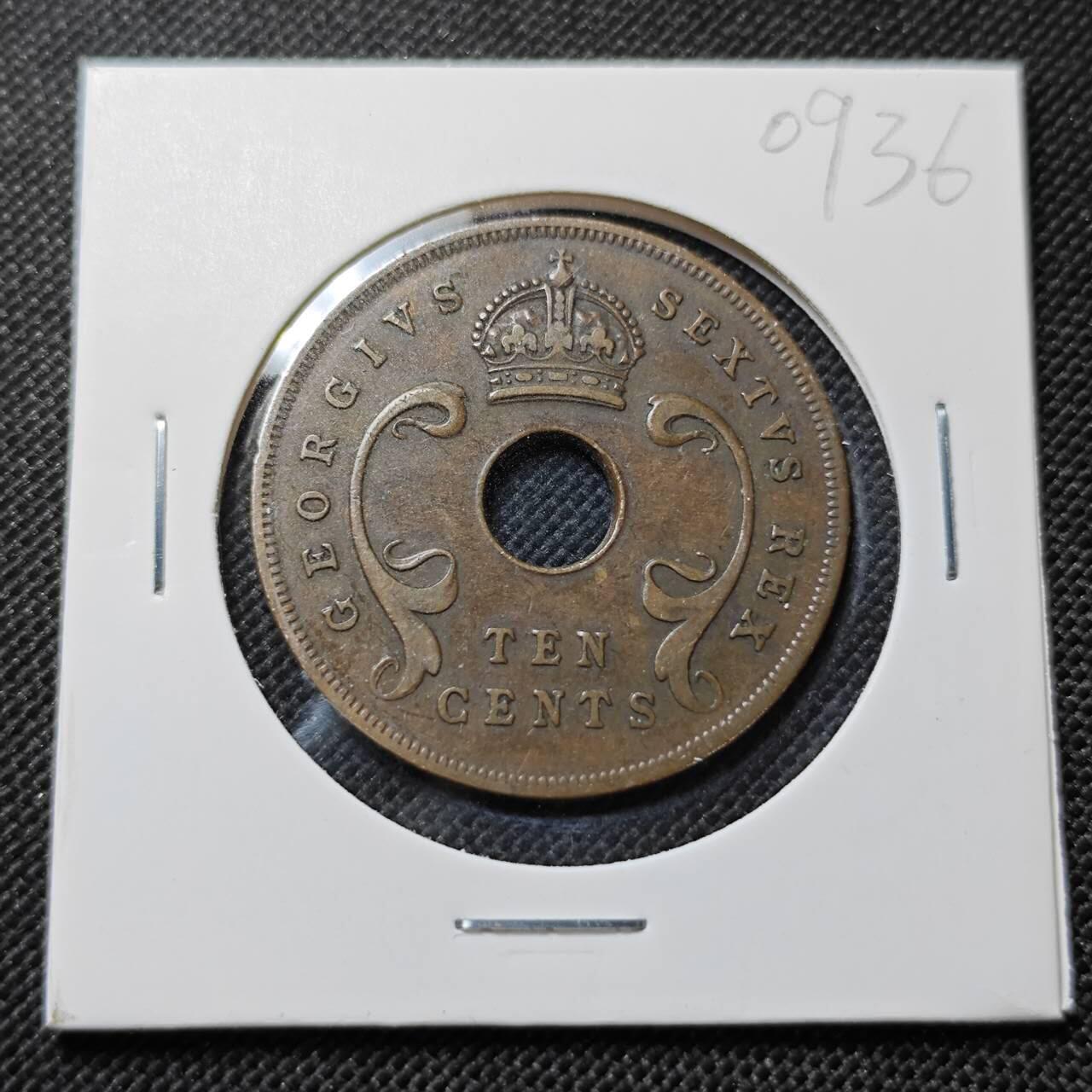 KK钱币收藏小铺  第409期 2月预留时间 周末发货  1951英属东非10分 乔六 铜币