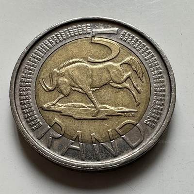 🌹外币初藏🌹🐯2026年第34场   每周二四六晚8️⃣点 接代拍 - 南非 2014年 蓝角马 5兰特 双色币 