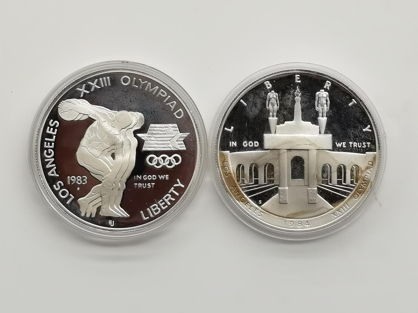 博洋堂“芳菲春韵”3月精品大拍专场暨第166期（全场包邮） 美国1983年1美元X2银币套  1983年洛杉矶奥运会 26.73X2克900银 盒证全