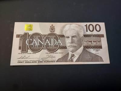 博彦收藏    4月1日 8点 钱币专场 - 加拿大 旧版100元 AU 9品