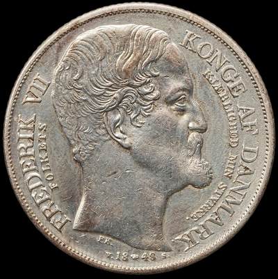 修遠堂世界钱币第109期 - 1848 年丹麦克里斯蒂安八世逝世 / 弗雷德里克七世继位纪念 1 Speciedaler 大银币，28.89g