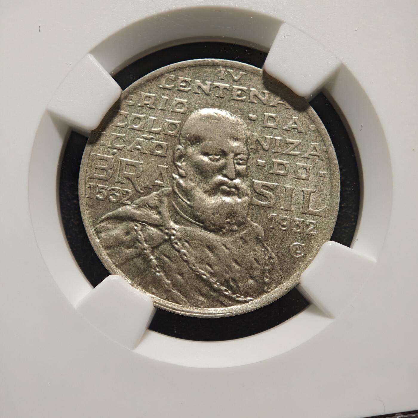 【德藏】世界币章拍卖第169期（拍品征集中~欢迎藏友联系） 1932年 巴西殖民地400周年2000瑞斯纪念银币 NGC AU55