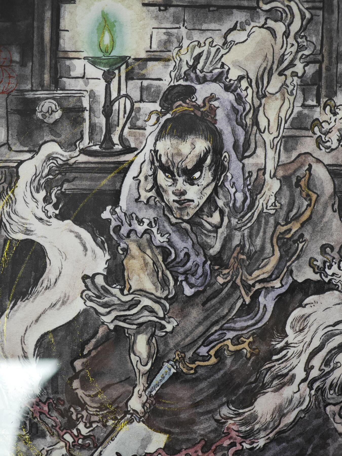 白泽拍卖卡牌手绘专场第34期（花朝去了又春分 草如茵 柳烟新） 2025 启读文化 沈鑫限量微喷版画 聊斋 贾儿 尺寸：26.5cm*36cm 已装裱 +收藏证书 描金  沈鑫亲签