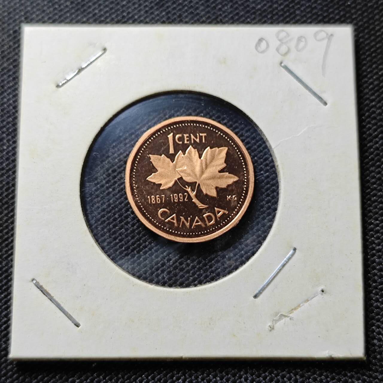 KK钱币收藏小铺  第408期 2月预留时间 周末发货   1992加拿大1分精制 纪念币