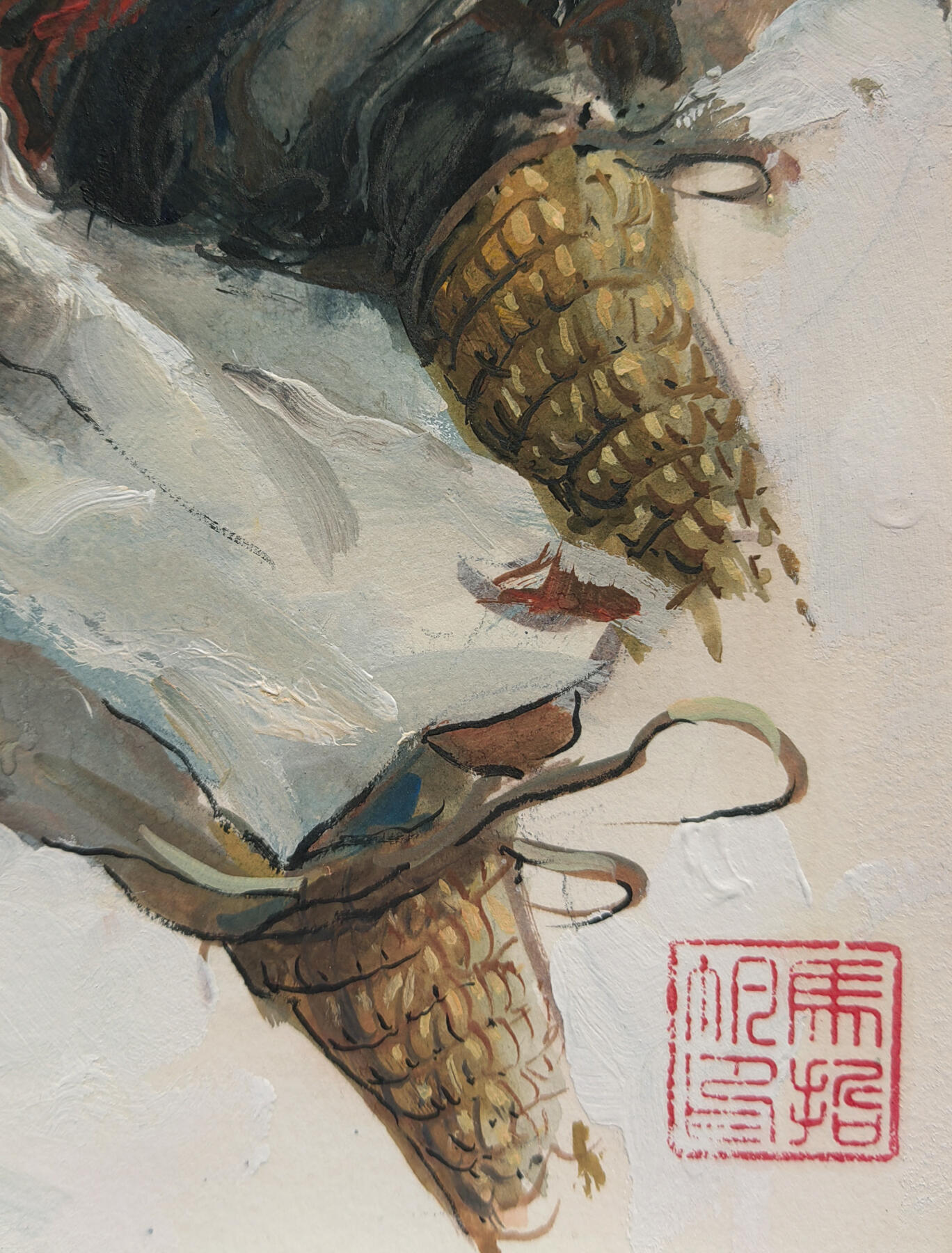 白泽拍卖卡牌手绘专场第34期（花朝去了又春分 草如茵 柳烟新） 2026 马哲帆手绘画 林冲 尺寸：25.3cm*36.5cm  马哲帆钤印