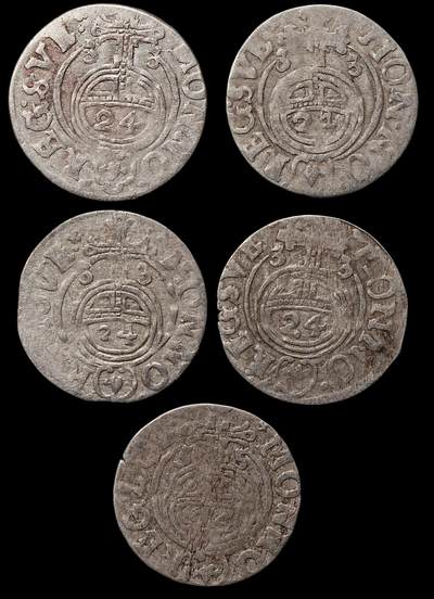 修遠堂世界钱币第109期 - 1635年瑞典占领埃尔宾1/24泰勒银币5枚，第二组，总重5.06g