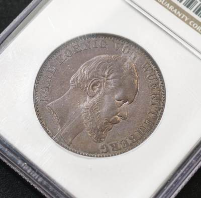 NGC-MS62 德国符腾堡1871年胜利泰勒，大老黑包浆，黑中带彩，PL质感地板