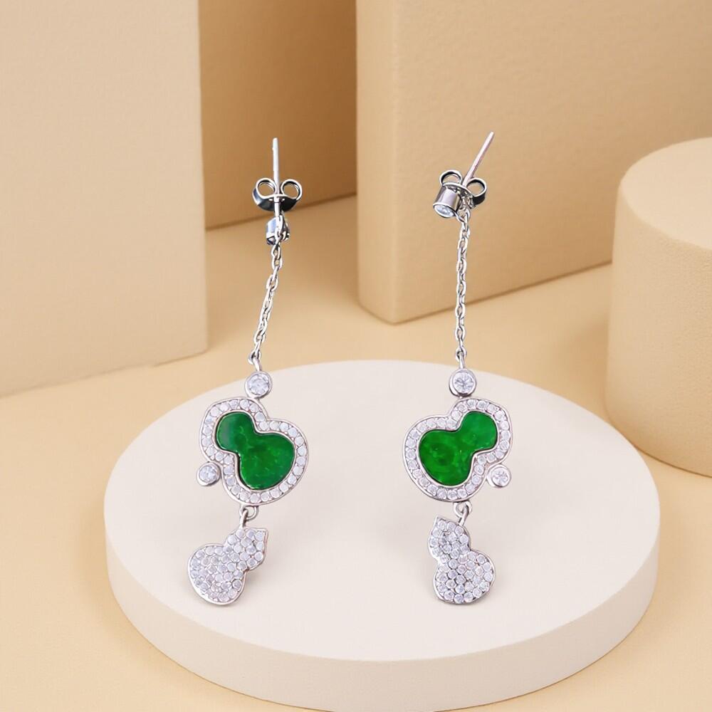 碧月说宝 君子怀瑾·当代和田玉清风专场(五) s925翡翠葫芦耳坠一对