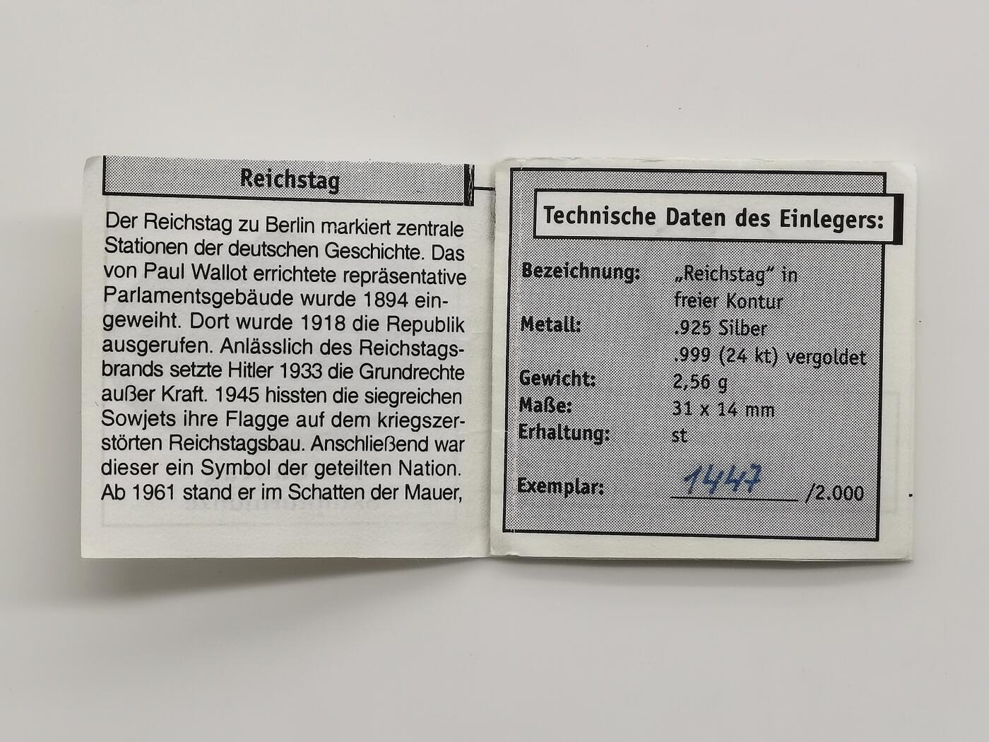 博洋堂“芳菲春韵”3月精品大拍专场暨第166期（全场包邮） 瑙鲁2003年10元带镀金插件反向精制银币 欧洲地标-国会（德） 1盎司999银 发行量：2千 带证
