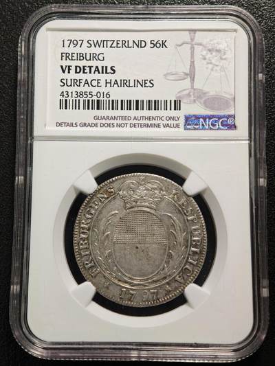 【德藏】世界币章拍卖第169期（拍品征集中~欢迎藏友联系） - 1797年 瑞士弗莱堡56克洛泽银币 NGC VF