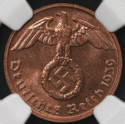 修遠堂世界钱币第109期 - NGC MS64RB 1939年德国2芬尼铜币 G厂铭