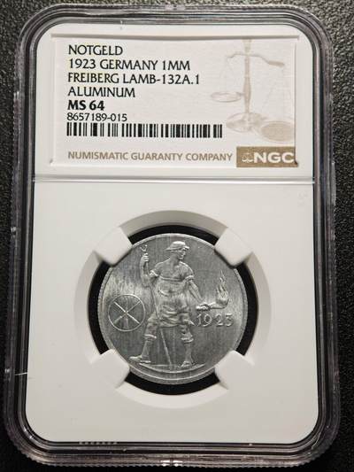 【德藏】世界币章拍卖第169期（拍品征集中~欢迎藏友联系） - 1923年 德国紧急时期弗莱堡火把男100万马克铝币 NGC MS64原光十足 大名誉品种