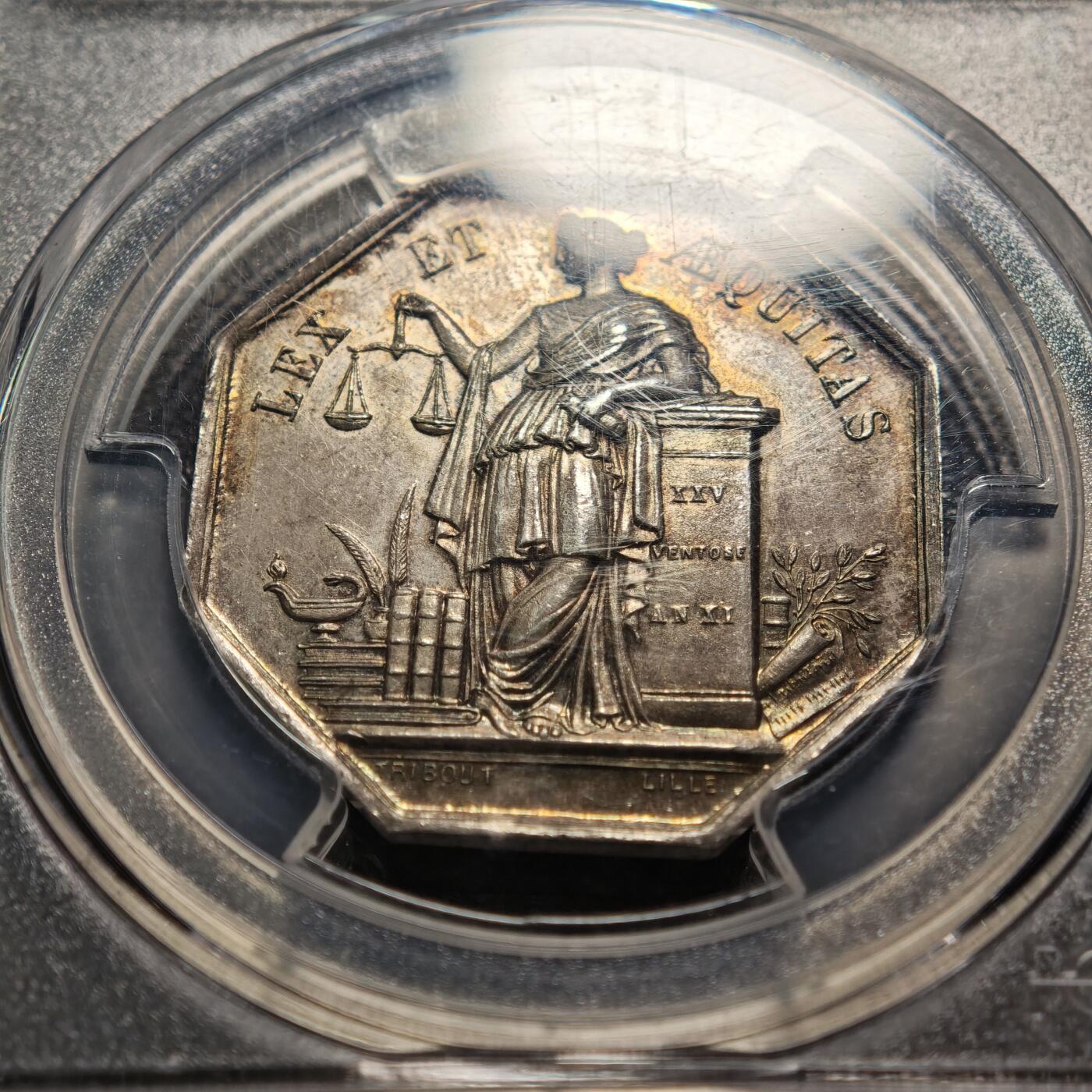 【德藏】世界币章拍卖第169期（拍品征集中~欢迎藏友联系） 19世纪 法国杜埃市公证处八角代用币银章 PCGS MS64 原味包浆