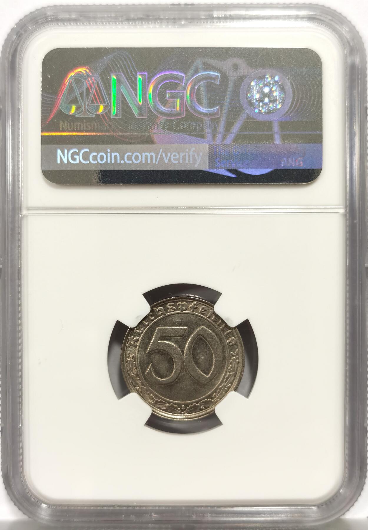 博洋堂“芳菲春韵”3月精品大拍专场暨第166期（全场包邮） NGC MS64 德国第三帝国1939年D版50芬尼镍币，传说中的回炉坦克币